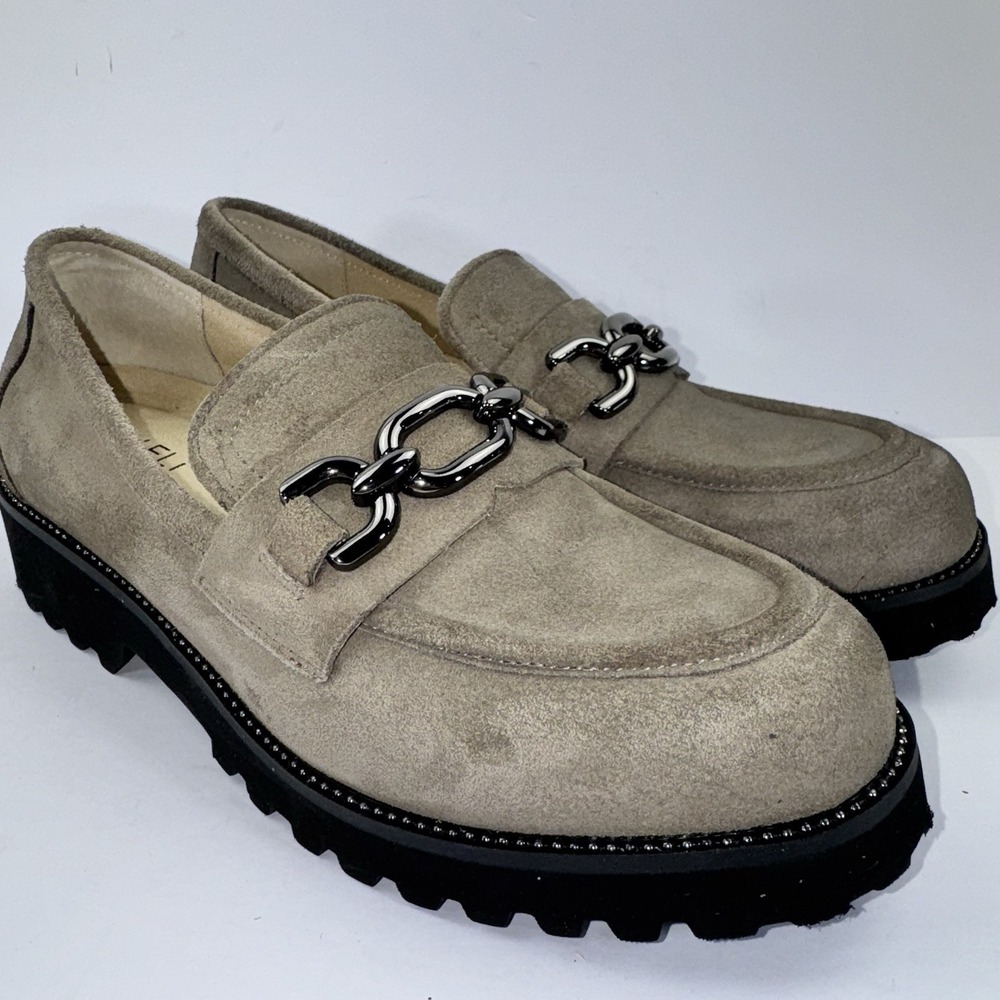VANELI ZEUS Suede Chain Loafer Dark Taupe Women's Sz 8.5 w/ Chain Trim